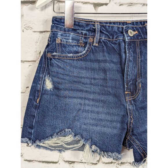 AMERICAN EAGLE Tom Girl Distressed Denim Short Dark Wash Hippie Beach Size 0 - Picture 3 of 8